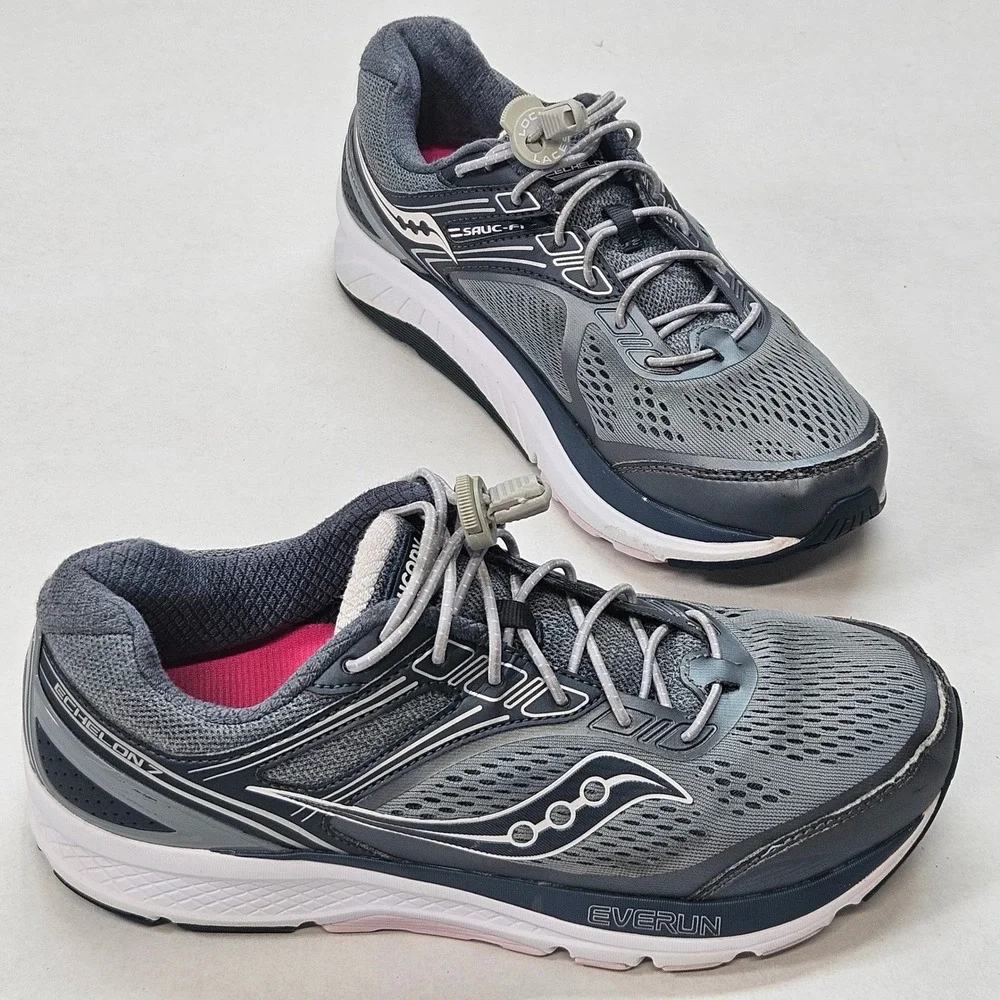 Saucony Echelon 7‎ Women Running Shoes Gray Pink Everun Comfort Sneakers Size 10